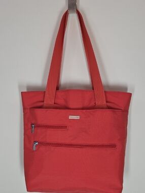 Baggallini Nylon Tote Bag | Tomato Red | Front Zip Pockets | Lightweight Travel